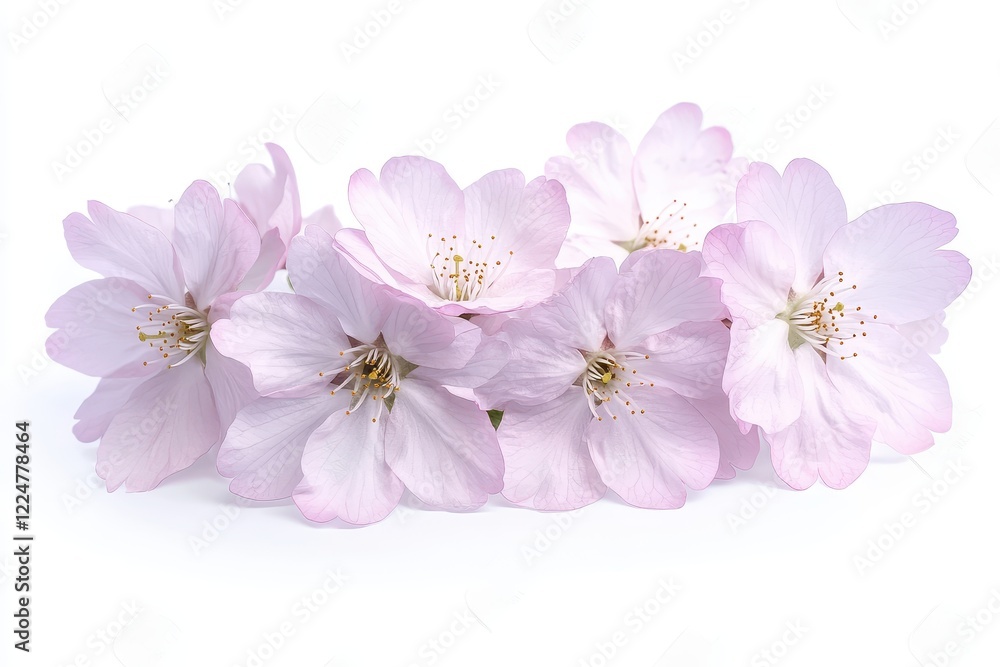 Pink cherry blossoms bouquet, studio, white background, spring design Pink cherry blossoms bouquet, studio, white background, spring design