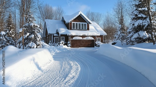 Wallpaper Mural Snow removal on modern house's driveway after intense winter blizzard Torontodigital.ca