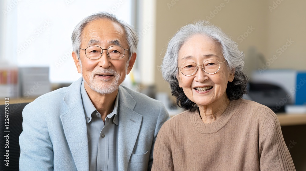 A joyful elderly couple smiles warmly together, showcasing their bond and happiness in a cozy indoor setting. A joyful elderly couple smiles warmly together, showcasing their bond and happiness in a cozy indoor setting.