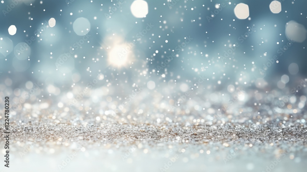 Fototapeta premium Shimmering Silver and White Glitter Texture with Bokeh Effect Suitable for Backgrounds and Seasonal Designs, Ideal for Celebrations and Events