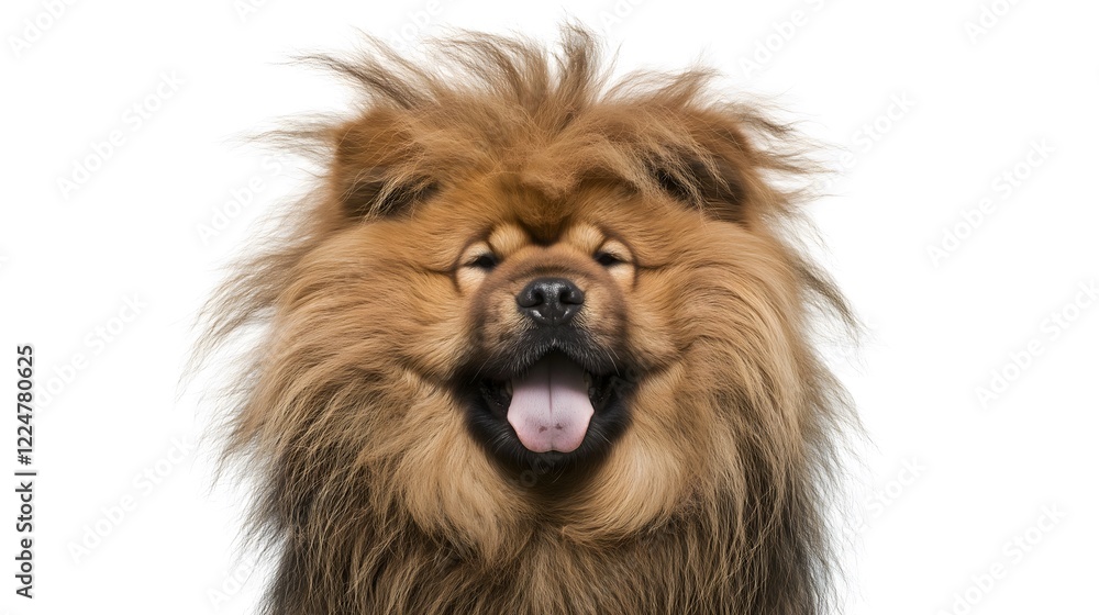 Obraz premium Close-up of Chow Chow with Thick Mane Resembling a Lion’s Mane Isolated on White Background – Majestic Chow Chow Features, Photogenic Dog Portrait