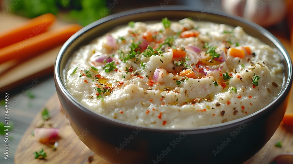Nutritious Baba Ghanoush Bowl - A Tasty Mediterranean Appetizer with Roasted Garlic and Fresh Vegetables Nutritious Baba Ghanoush Bowl - A Tasty Mediterranean Appetizer with Roasted Garlic and Fresh Vegetables