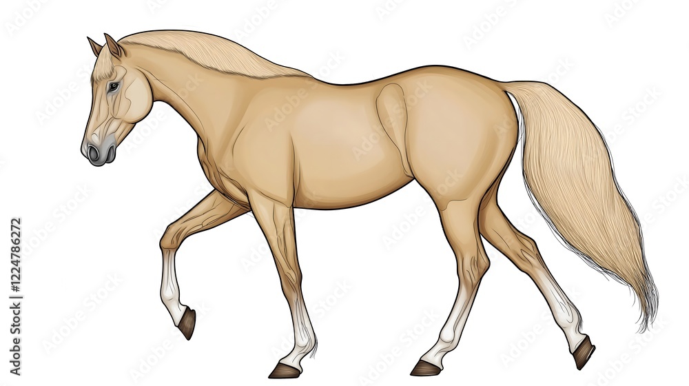 Obraz premium Missouri Fox Trotter Horse with Smooth Gait and Elegant Build Isolated on White Background, Graceful and Versatile Horse Breed Perfect for Stock Photography