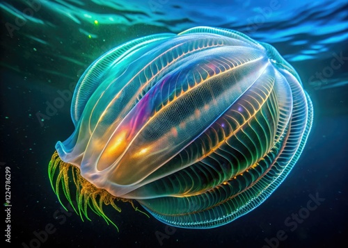 Black Sea beroe: a rotating, predatory comb jelly, captured in stunning underwater wildlife photography. photo