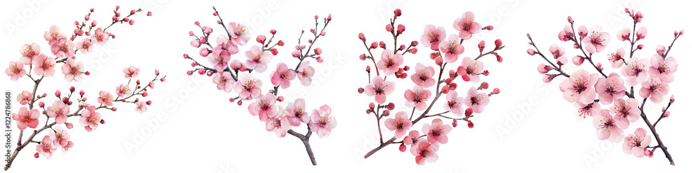Fototapeta premium Elegant Pink Cherry Blossom Flowers on Branches Blooming in Spring Season
