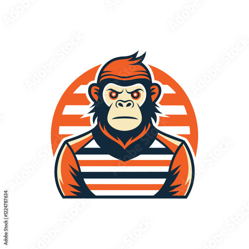 Orangutan logo on Retro Vintage Background Vector Illustration T-shirt design Art