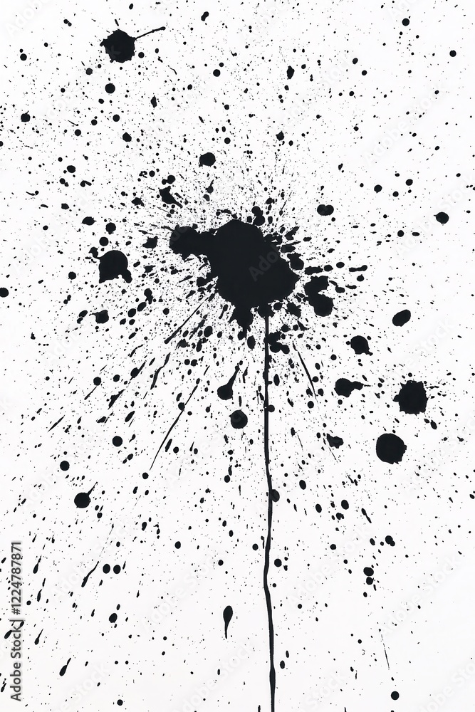 Black ink splatter on white background creating abstract art with dynamic and bold expression Black ink splatter on white background creating abstract art with dynamic and bold expression