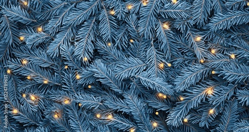 Glowing Lights on Blue Pine Branches