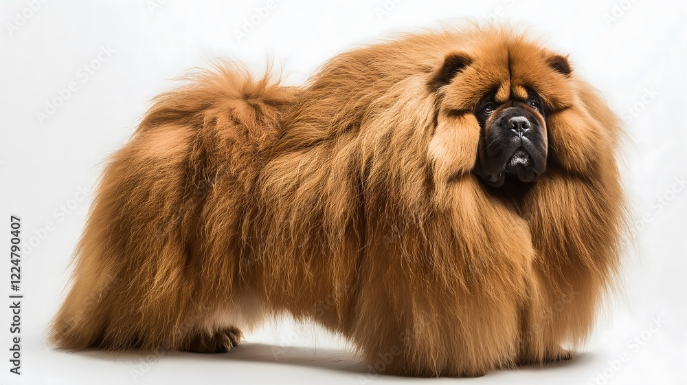 Fototapeta premium Tibetan Mastiff with Massive Frame and Luxurious Coat, Isolated on White Background, Majestic Dog, Powerful Mastiff, Large Dog, Fluffy Fur, Noble Dog, Protective Breed, Close-Up of Mastiff