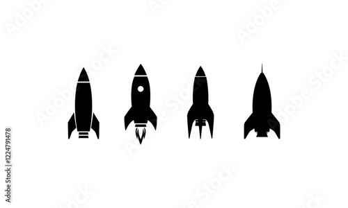 Rocket silhouette set in black and white
