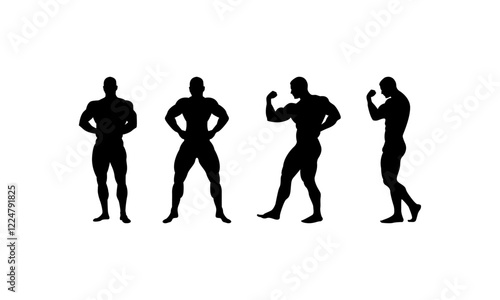 Body builder silhouette set in black and white