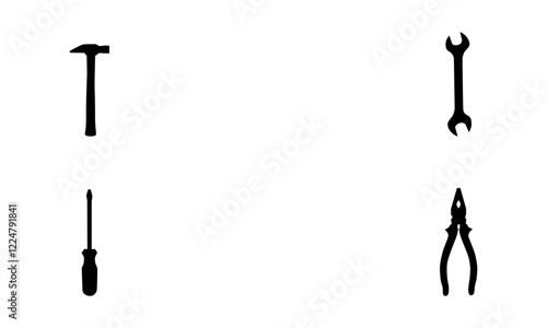 Different tools silhouette set in black and white