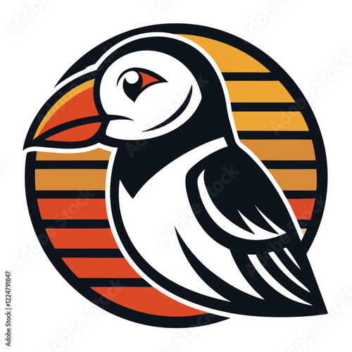 Puffin logo on Retro Vintage Background Vector Illustration T-shirt design Art photo