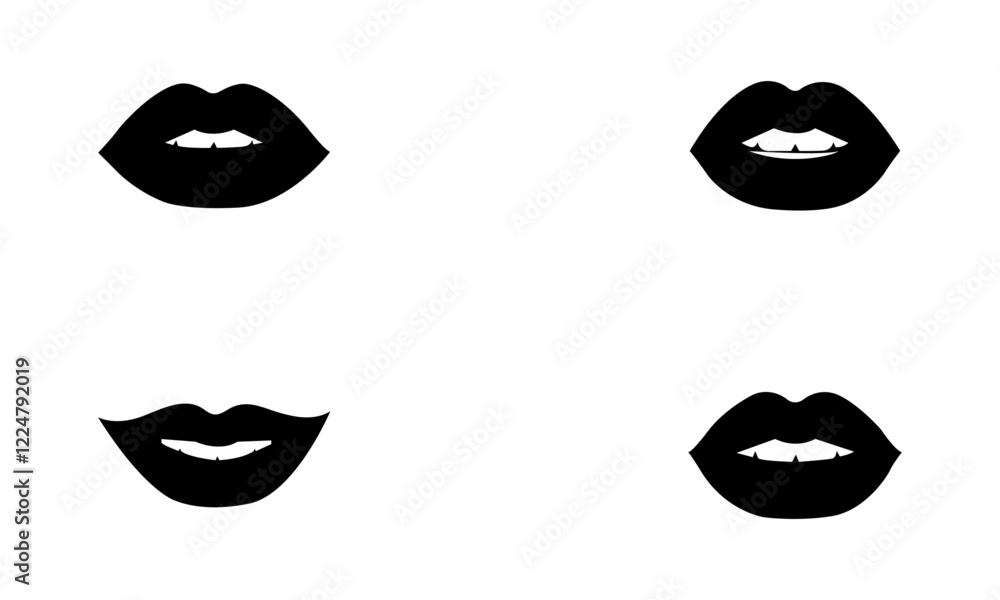 Lips Silhouette Set In Black And White Lips Silhouette Set In Black And White