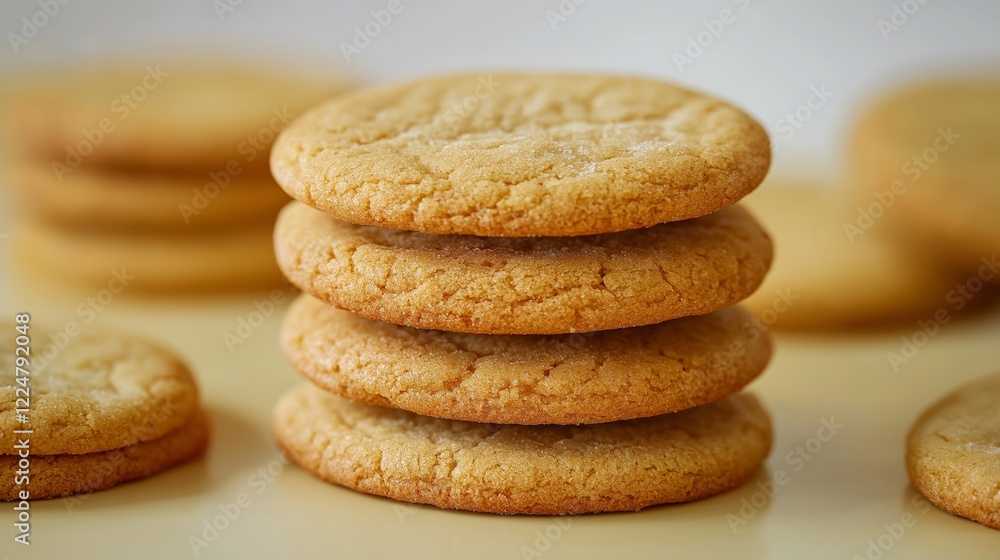 Delicious stack of freshly baked golden cookies on a light background Delicious stack of freshly baked golden cookies on a light background