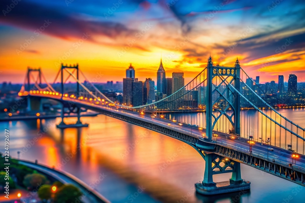 Obraz premium Miniature Robert F. Kennedy Bridge Sunset - Tilt-Shift Cityscape