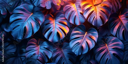 Wallpaper Mural Neon Tropical Leaves at Sunset Torontodigital.ca