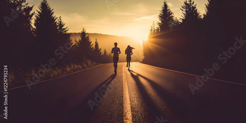 Silhouetted Couple Runs on ...