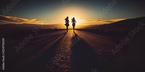 Two Women Run Down a Desert...