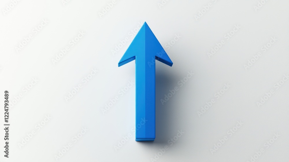 Simple blue upward 3D arrow on a white canvas in a flat design. Simple blue upward 3D arrow on a white canvas in a flat design.