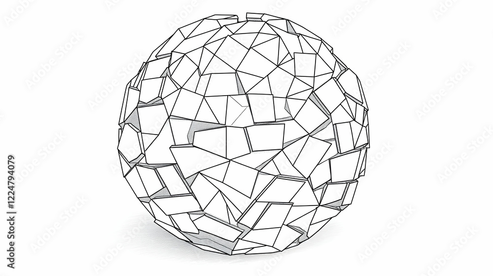 Abstract 3D Egg Formed by Geometric Shapes with Intricate Wireframe Design and White Background. Abstract 3D Egg Formed by Geometric Shapes with Intricate Wireframe Design and White Background.