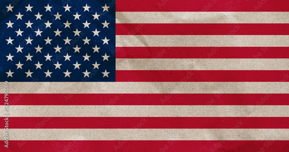 Naklejka premium US Flag on Paper. American flag painted on crumpled craft paper.