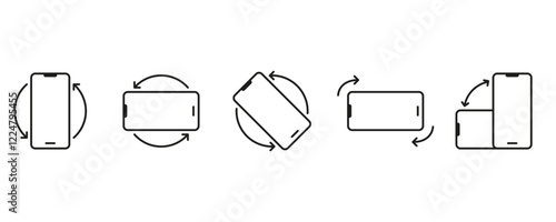 Mobile rotate line icon set. Rotation, left side, right side rotation, flip outline icon set. Turn your device, and rotate your smartphone vector and transparent background