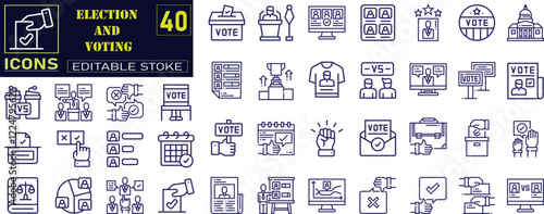 Set of 40 outline icons related to Election and voting