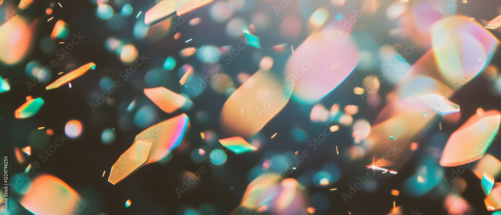 Vibrant confetti with light trails and golden motion blur on a dark background Vibrant confetti with light trails and golden motion blur on a dark background