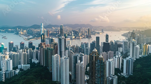 Wallpaper Mural An aerial view of the Hong Kong skyline with a bay in the foreground. Torontodigital.ca