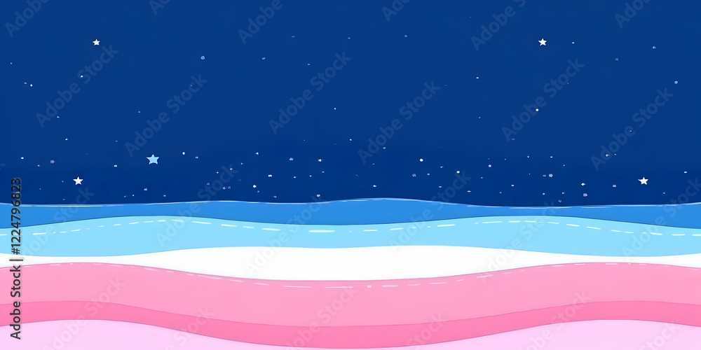 Fototapeta premium Abstract Background Depicts a Starry Night Sky with Colorful Wavy Layers Below Beautifully
