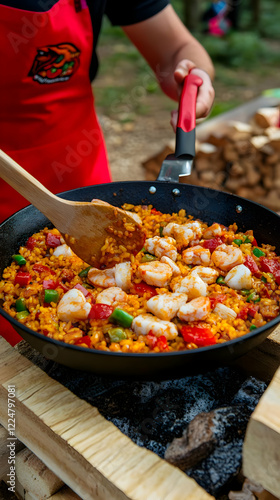 Chef prepares shrimp and ri...
