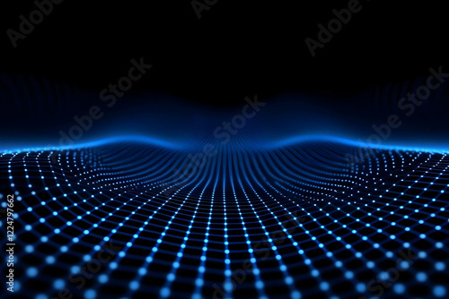 Abstract 3D Blue Grid Wave ...