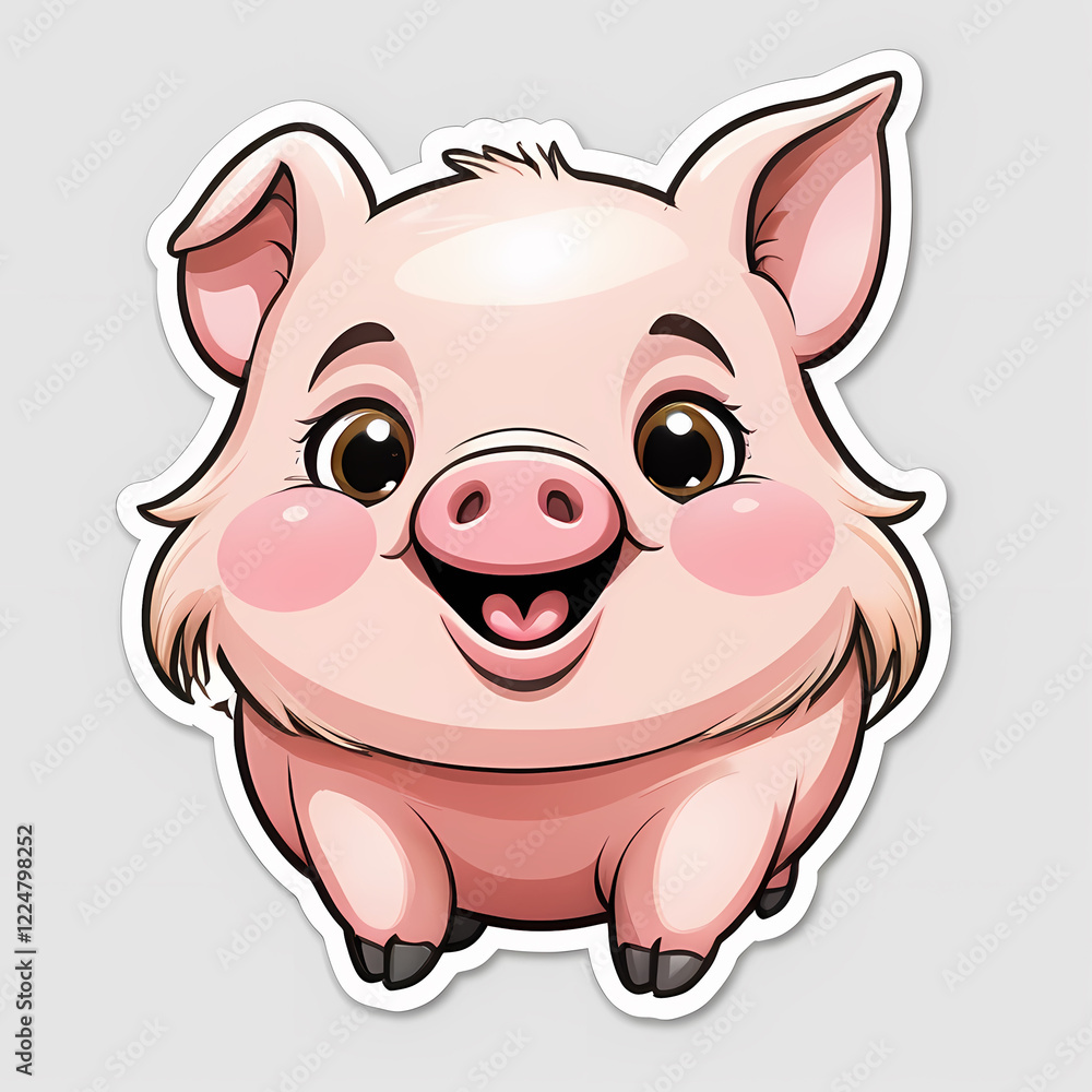 Charming Cartoon Pig with a Joyful Expression Ideal for Animal Stickers Charming Cartoon Pig with a Joyful Expression Ideal for Animal Stickers