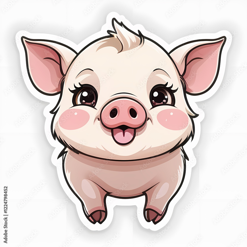 Charming Cartoon Pig with a Joyful Expression Ideal for Animal Stickers Charming Cartoon Pig with a Joyful Expression Ideal for Animal Stickers