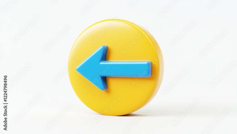 Iconic blue arrow pointing to the right, featured on a yellow circle, white background. Iconic blue arrow pointing to the right, featured on a yellow circle, white background.