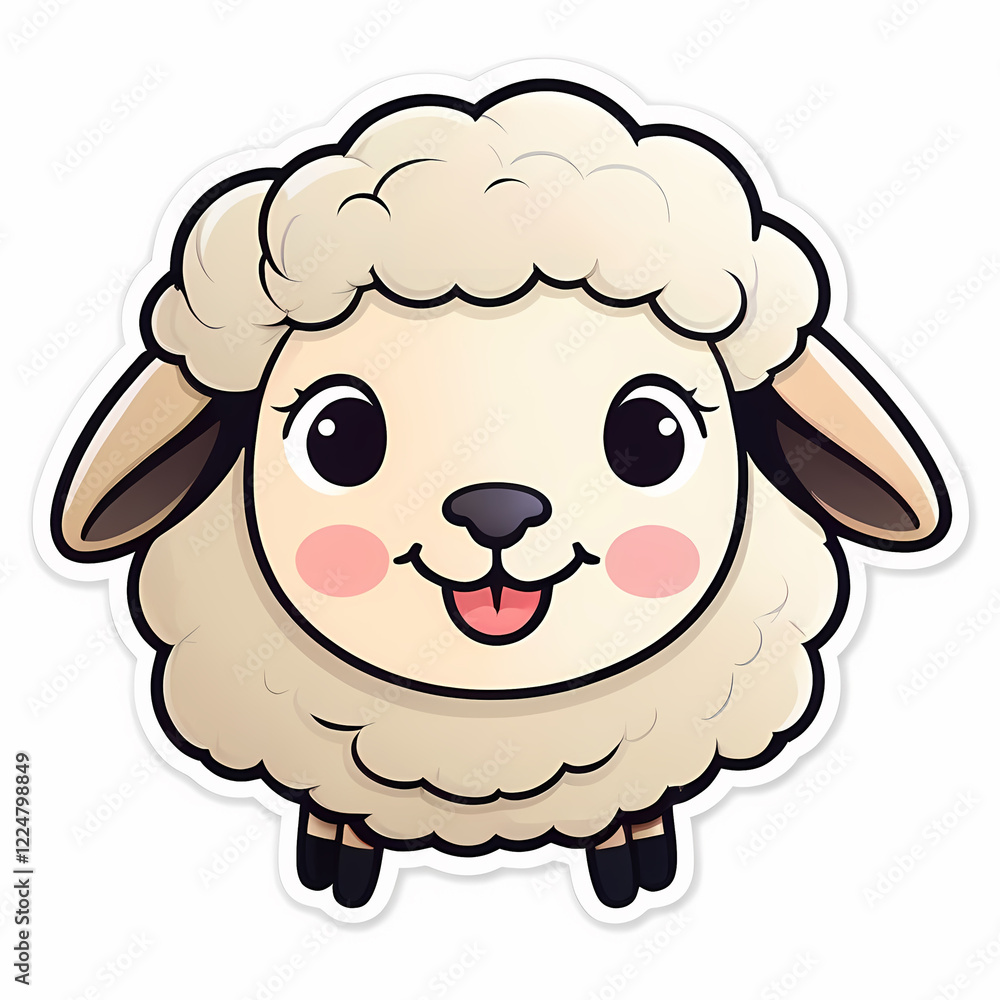 Adorable Cartoon Sheep with a Cheerful Expression for Animal Stickers Adorable Cartoon Sheep with a Cheerful Expression for Animal Stickers
