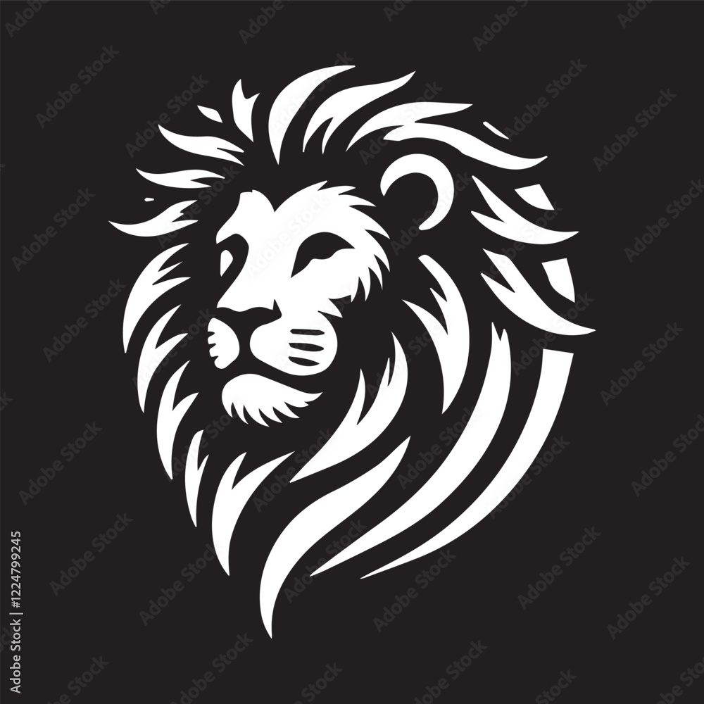 black and white Vector illustration of a lion head icon black and white Vector illustration of a lion head icon
