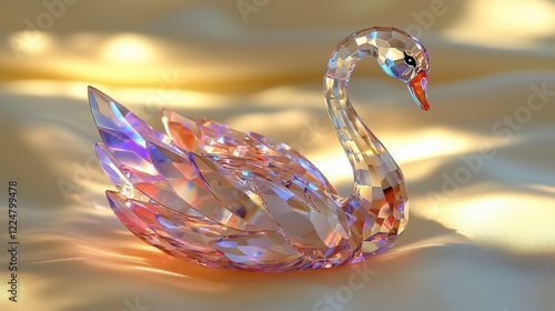 Fototapeta Naklejka Na Ścianę i Meble -  Elegant Crystal Swan Figurine on Satin Fabric with Soft Lighting