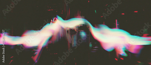 Distorted glitching spark effects create a striking visual on a dark background