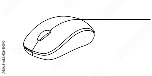 Computer Mouse line icon, Drawn continuous one line computer mouse logo. Vector illustration, Computer Mouse Black Stroke Linear Icon, Mouse computer one continuous single line art drawing. Minimal. 