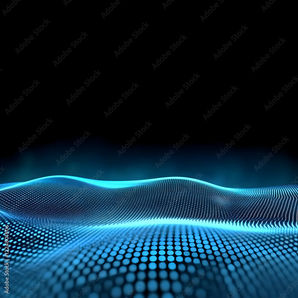 Abstract Blue Particle Wave Flows Smoothly on a Dark Background Abstract Blue Particle Wave Flows Smoothly on a Dark Background