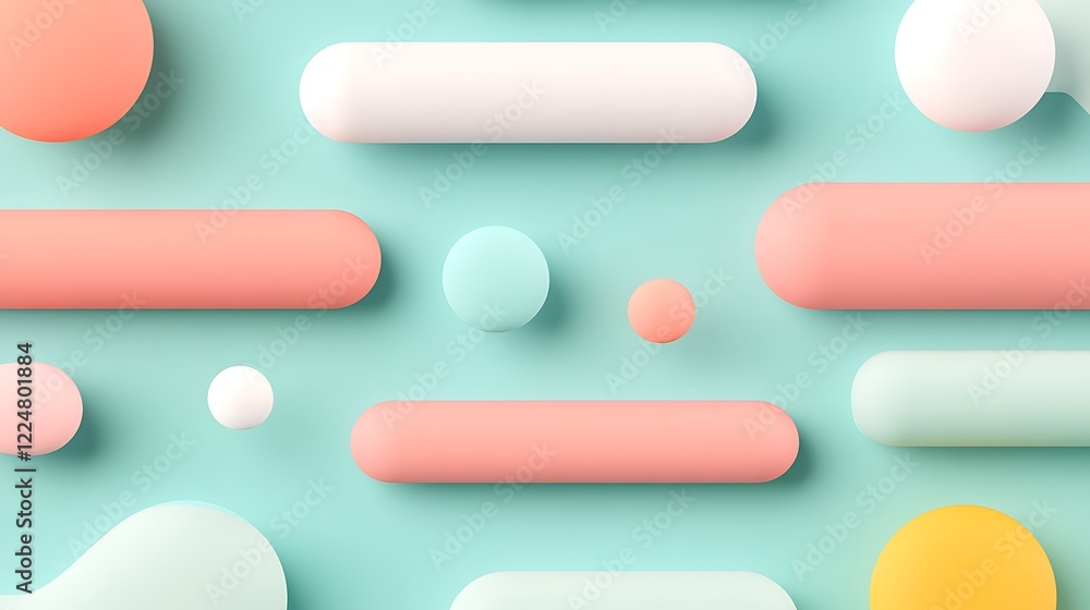 Fototapeta premium Abstract Geometric Shapes on Soft Colored Background with Round and Elongated Forms in Pastel Tones