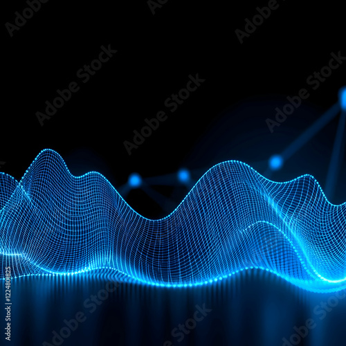 Abstract Blue Wavy Grid Flo...
