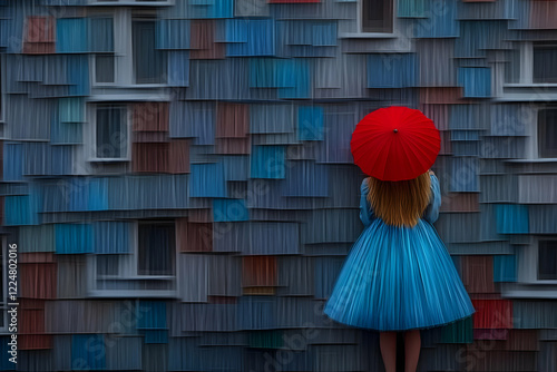 Woman in Blue Dress with Re...