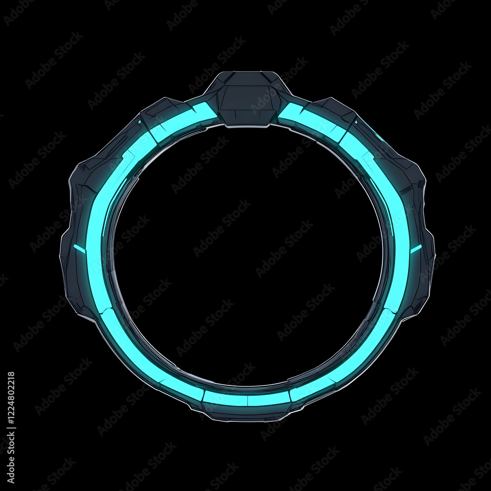 Fototapeta premium Futuristic Glowing Circle Frames a Void with Turquoise Light, Emerging from Darkness