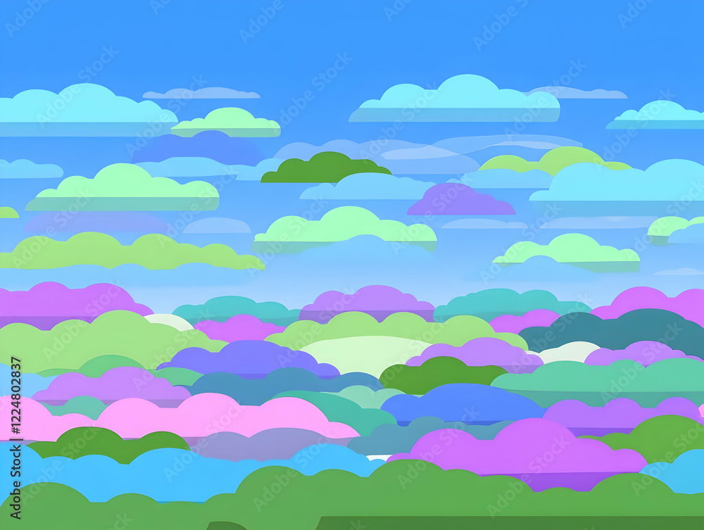 Whimsical Layered Cloudscape Illustration Creates a Dreamlike Atmosphere of Serenity. Whimsical Layered Cloudscape Illustration Creates a Dreamlike Atmosphere of Serenity.