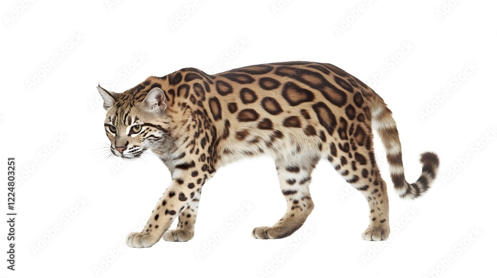 A Californian Spangled Cat with a Wild Spotted Coat, Striking Markings, and Stunning Eyes, Isolated on White Background, Ideal Stock Photo for Cat Lovers and Animal Portraits A Californian Spangled Cat with a Wild Spotted Coat, Striking Markings, and Stunning Eyes, Isolated on White Background, Ideal Stock Photo for Cat Lovers and Animal Portraits