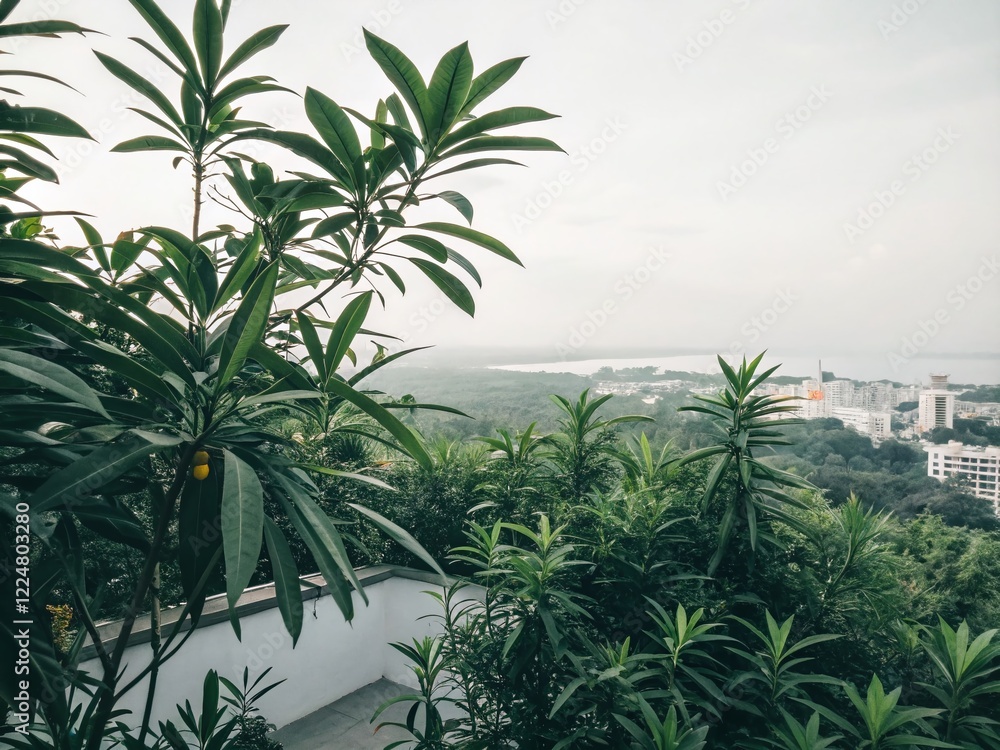 Obraz premium Minimalist Green Leaf Background: Urban Exploration Greeting Card Poster Banner