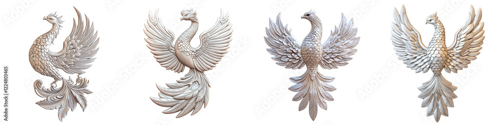 Obraz premium Stunning Mythical Phoenix Bird with Powerful Wings and Fiery Feathers Against White Background This Majestic Creature Represents Spiritual Rebirth Strength and Transformation